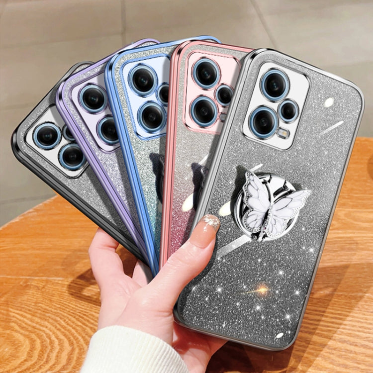 For Redmi Note 12 Pro 5G Global Plated Gradient Glitter Butterfly Holder TPU Phone Case