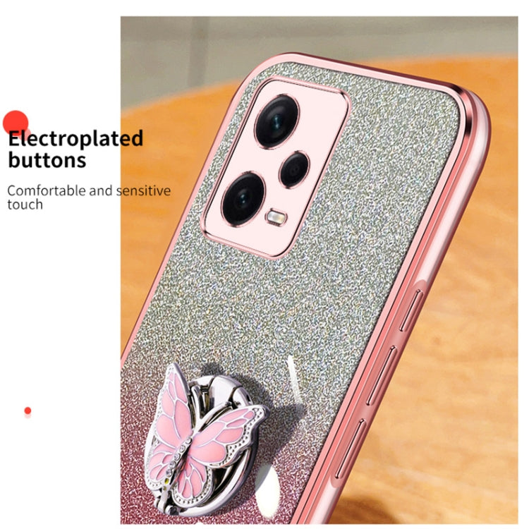 For Redmi Note 12 Pro+ Global Plated Gradient Glitter Butterfly Holder TPU Phone Case