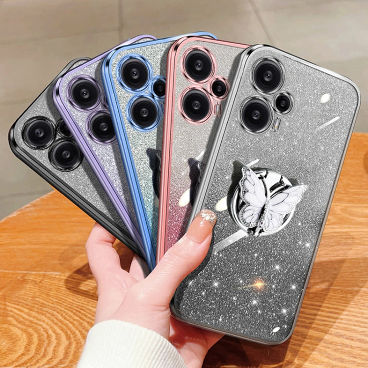 For Redmi Note 12 Turbo Plated Gradient Glitter Butterfly Holder TPU Phone Case