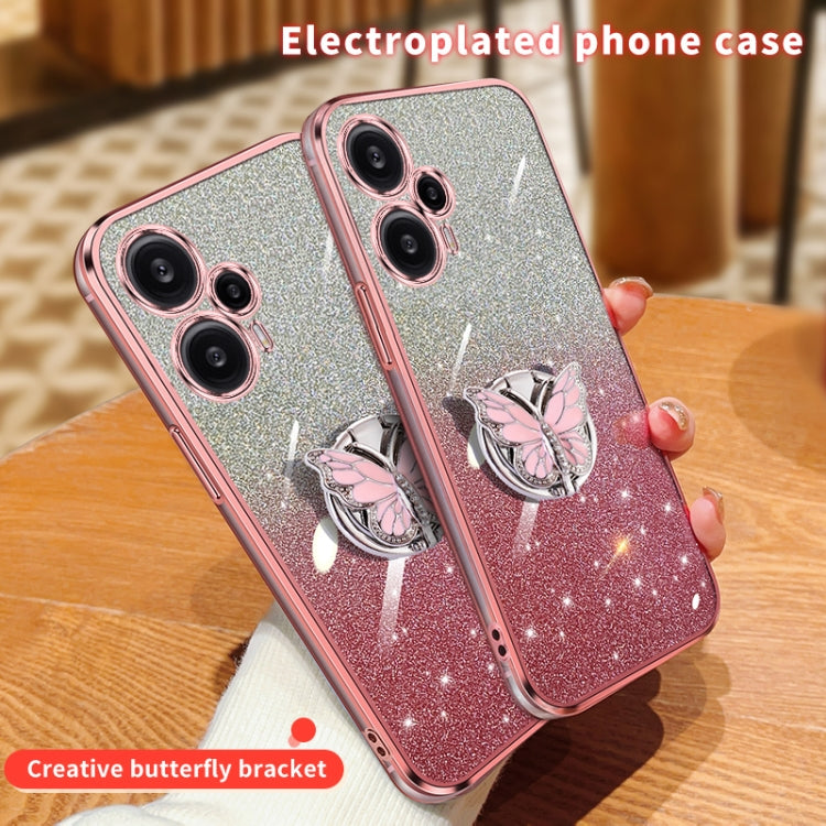 For Redmi Note 12 Turbo Plated Gradient Glitter Butterfly Holder TPU Phone Case