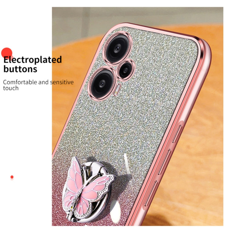 For Redmi Note 12 Turbo Plated Gradient Glitter Butterfly Holder TPU Phone Case
