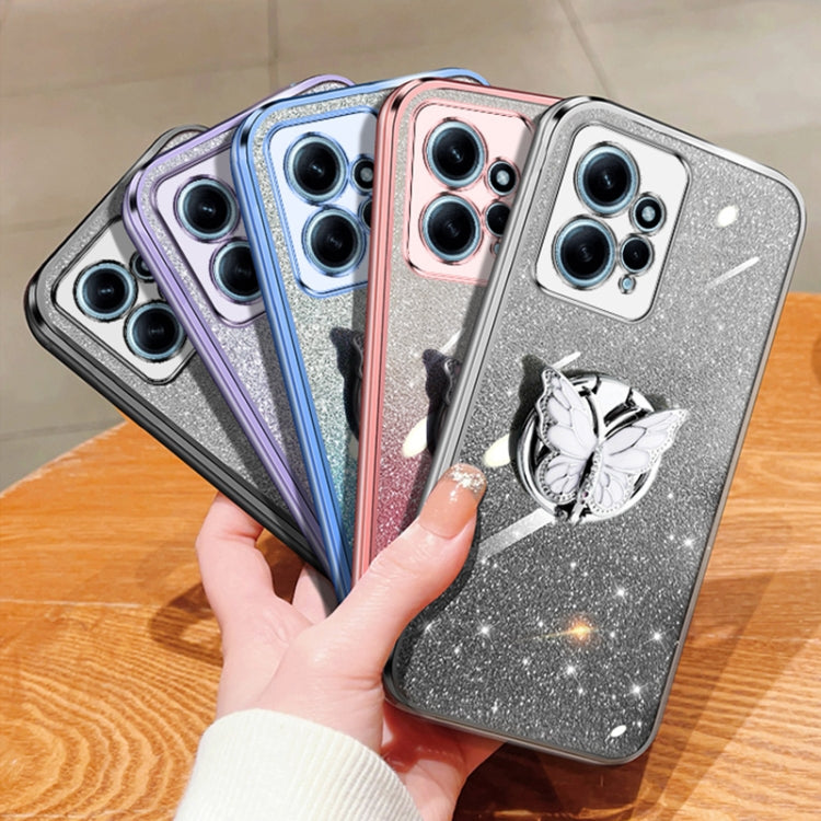 For Redmi Note 12 4G Global Plated Gradient Glitter Butterfly Holder TPU Phone Case