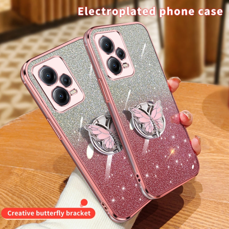 For Redmi Note 12 5G Global Plated Gradient Glitter Butterfly Holder TPU Phone Case