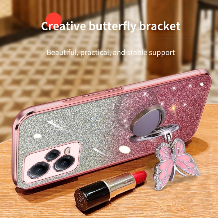 For Redmi Note 12 5G Global Plated Gradient Glitter Butterfly Holder TPU Phone Case