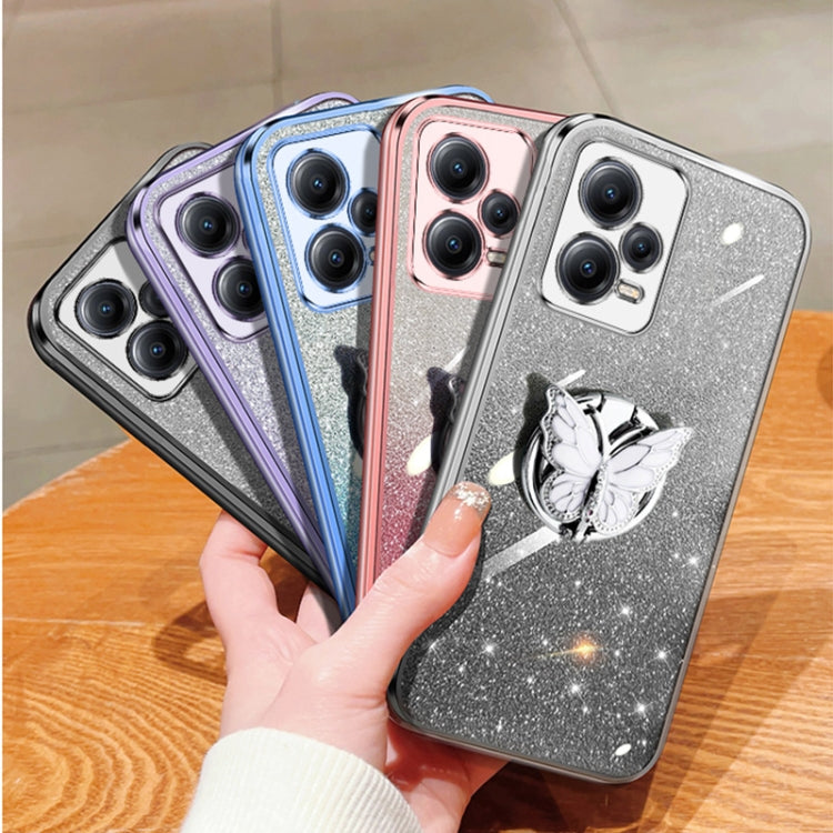 For Redmi Note 12 5G Global Plated Gradient Glitter Butterfly Holder TPU Phone Case