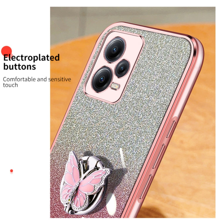 For Redmi Note 12 5G Global Plated Gradient Glitter Butterfly Holder TPU Phone Case