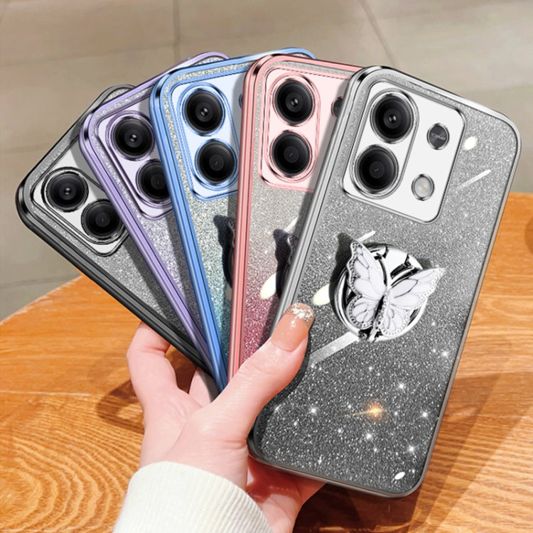 For Redmi Note 13 Plated Gradient Glitter Butterfly Holder TPU Phone Case