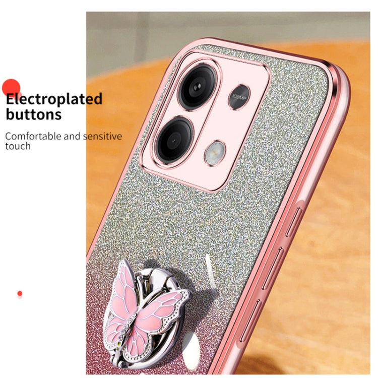 For Redmi Note 13 Plated Gradient Glitter Butterfly Holder TPU Phone Case