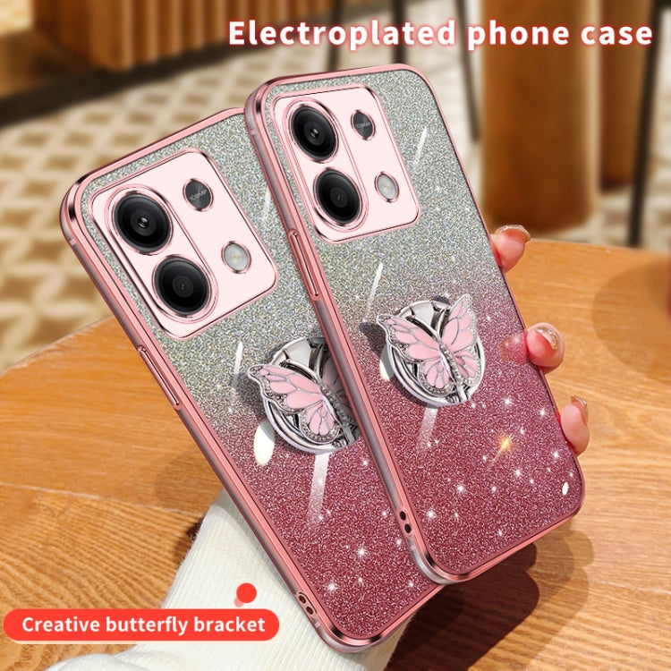 For Redmi Note 13 Plated Gradient Glitter Butterfly Holder TPU Phone Case