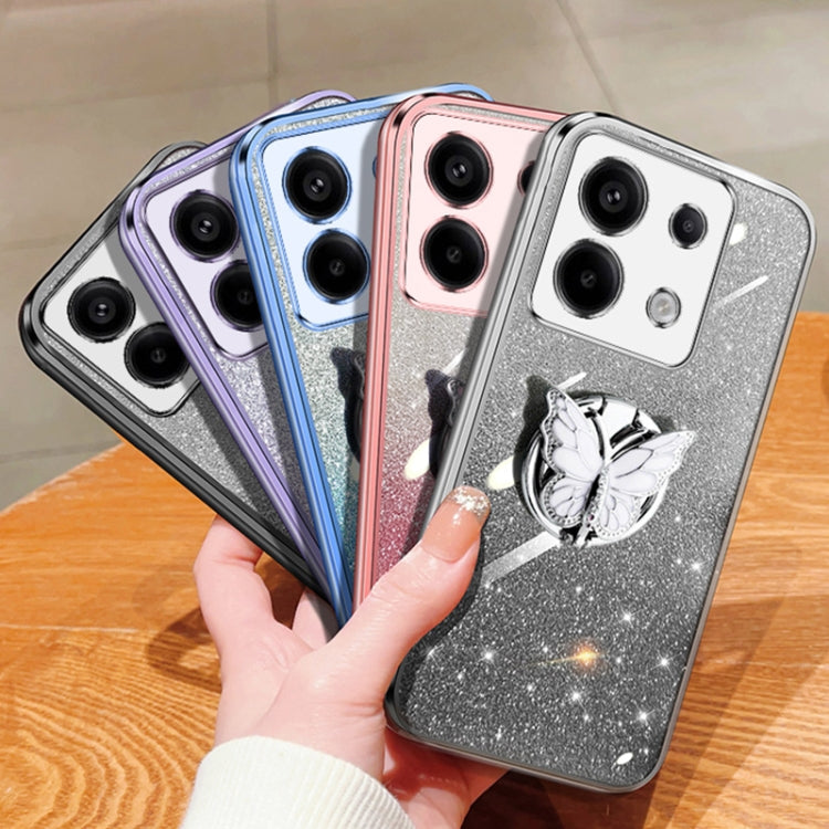 For Redmi Note 13 Pro Plated Gradient Glitter Butterfly Holder TPU Phone Case