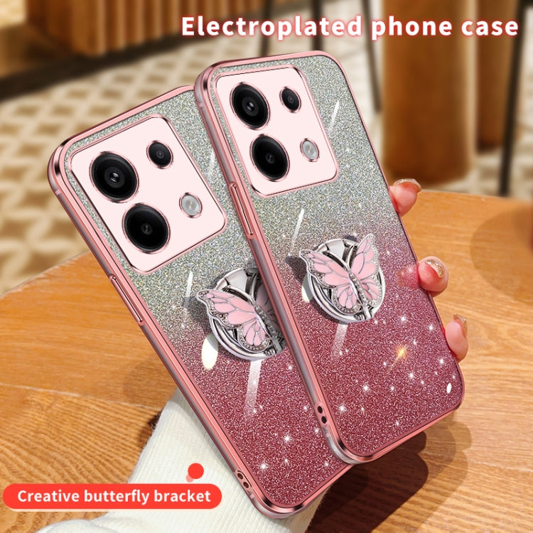 For Redmi Note 13 Pro Plated Gradient Glitter Butterfly Holder TPU Phone Case