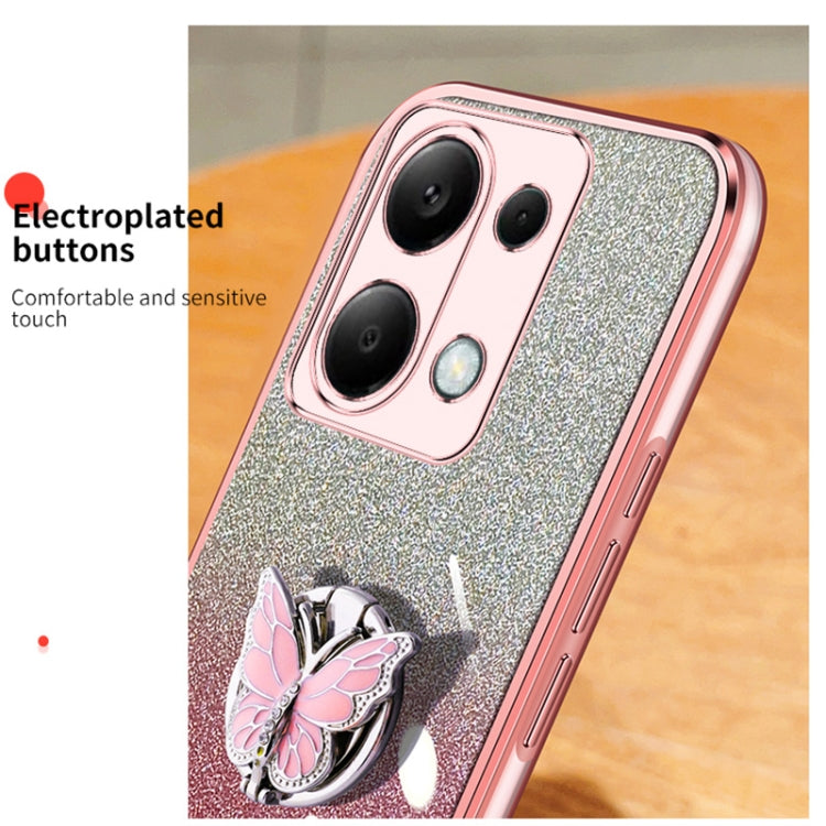For Redmi Note 13 Pro 4G Plated Gradient Glitter Butterfly Holder TPU Phone Case