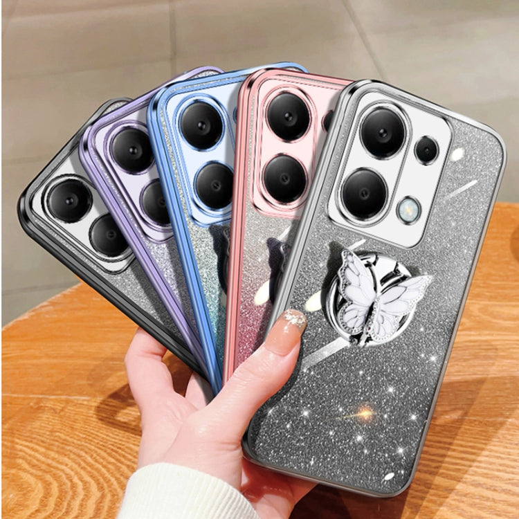 For Redmi Note 13 Pro 4G Plated Gradient Glitter Butterfly Holder TPU Phone Case