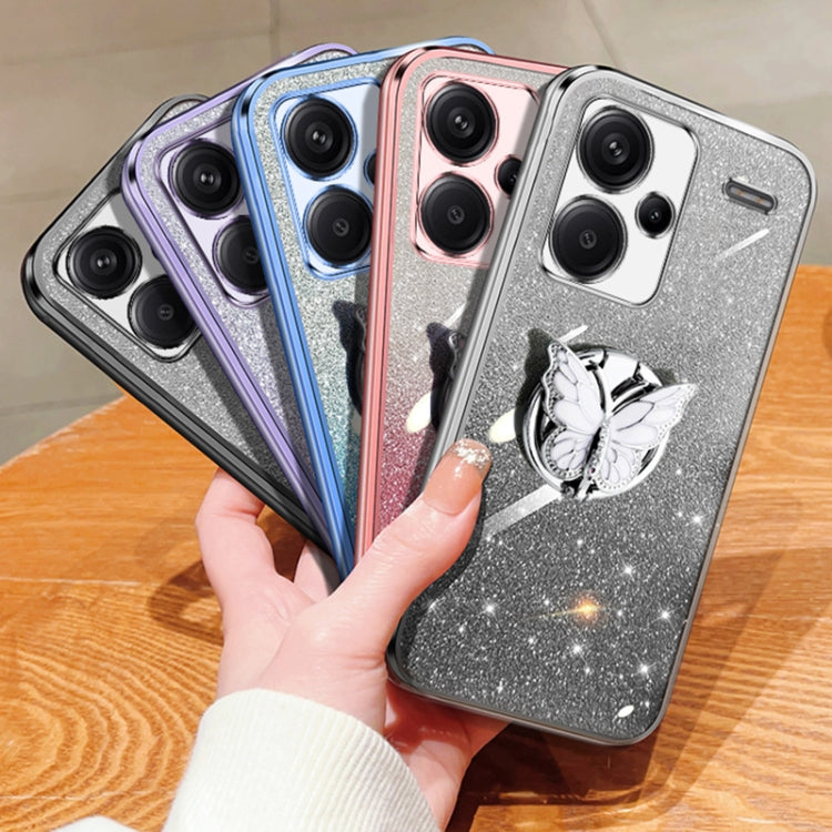 For Redmi Note 13 Pro+ Plated Gradient Glitter Butterfly Holder TPU Phone Case