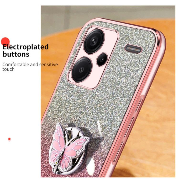 For Redmi Note 13 Pro+ Plated Gradient Glitter Butterfly Holder TPU Phone Case