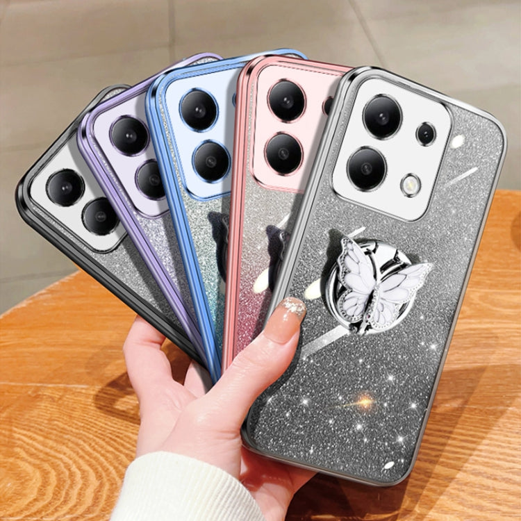 For Redmi Note 13 4G Plated Gradient Glitter Butterfly Holder TPU Phone Case