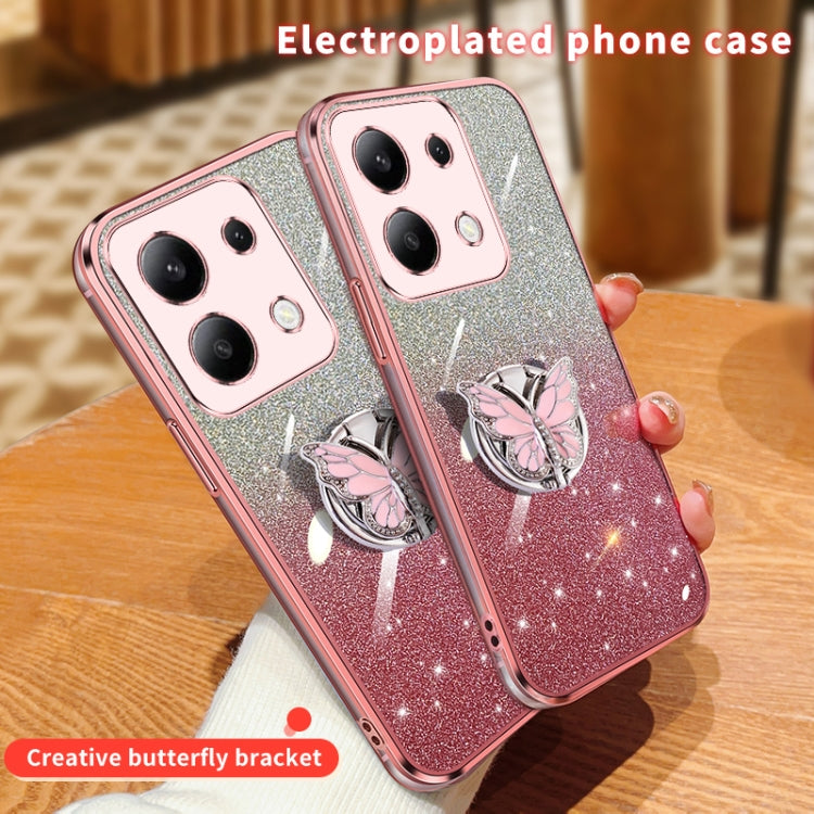 For Redmi Note 13 4G Plated Gradient Glitter Butterfly Holder TPU Phone Case