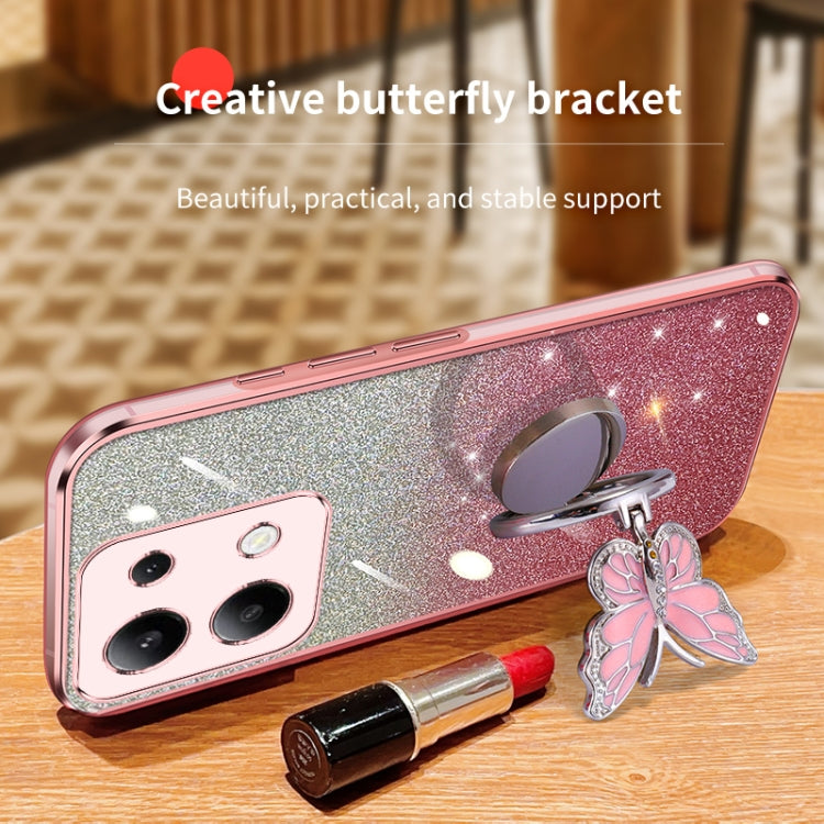 For Redmi Note 13 4G Plated Gradient Glitter Butterfly Holder TPU Phone Case