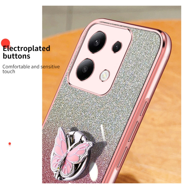 For Redmi Note 13 4G Plated Gradient Glitter Butterfly Holder TPU Phone Case