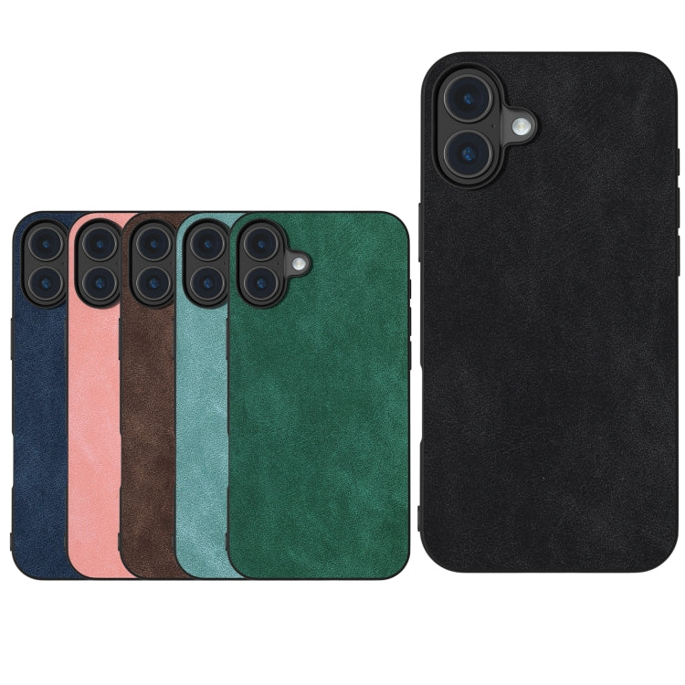 For iPhone 16 Plus Black Frame PU Leather Full Coverage Phone Case