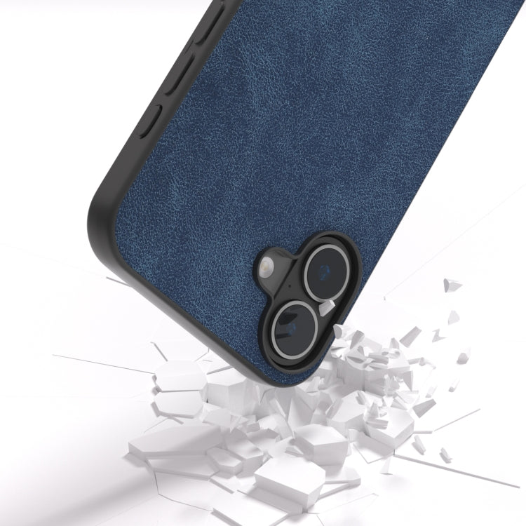 For iPhone 16 Plus Black Frame PU Leather Full Coverage Phone Case