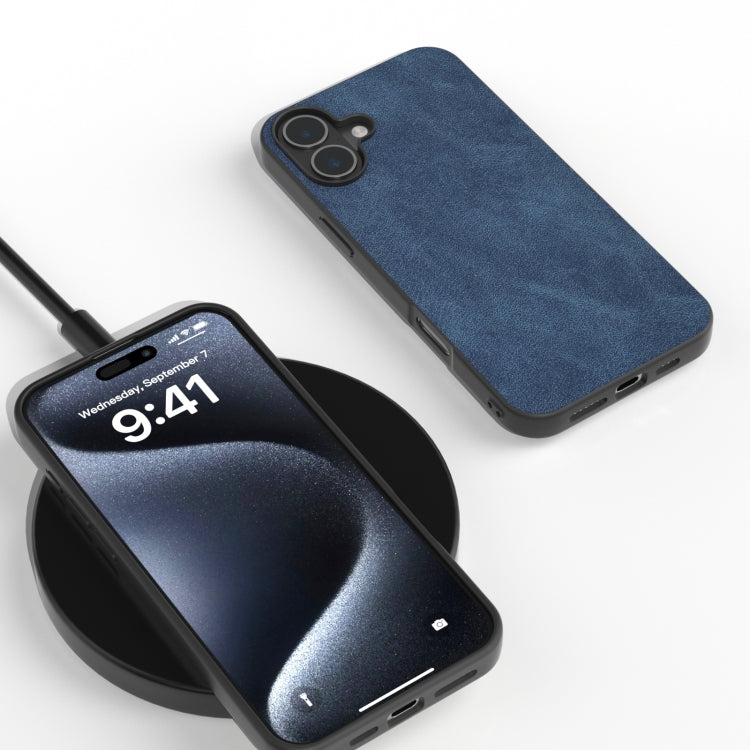 For iPhone 16 Plus Black Frame PU Leather Full Coverage Phone Case