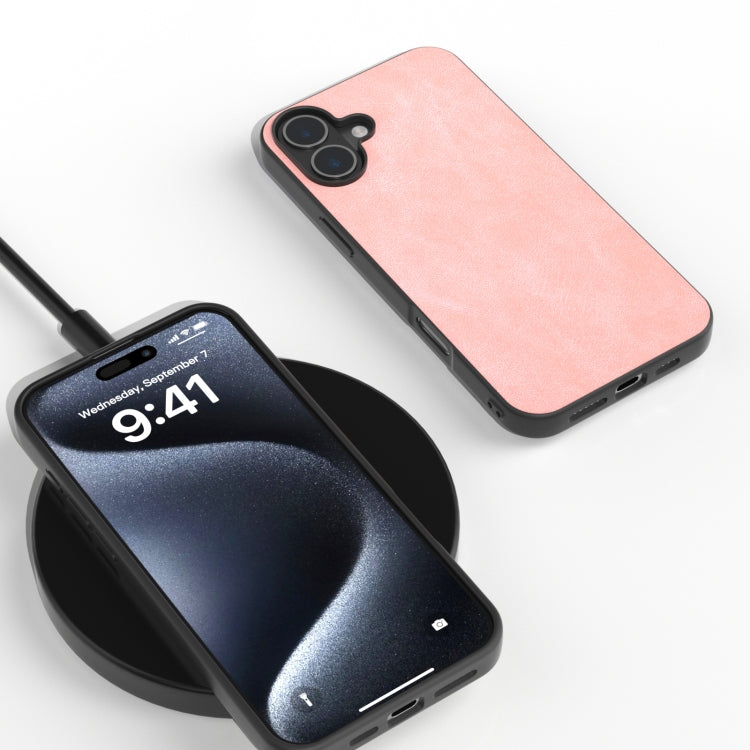 For iPhone 16 Black Frame PU Leather Full Coverage Phone Case