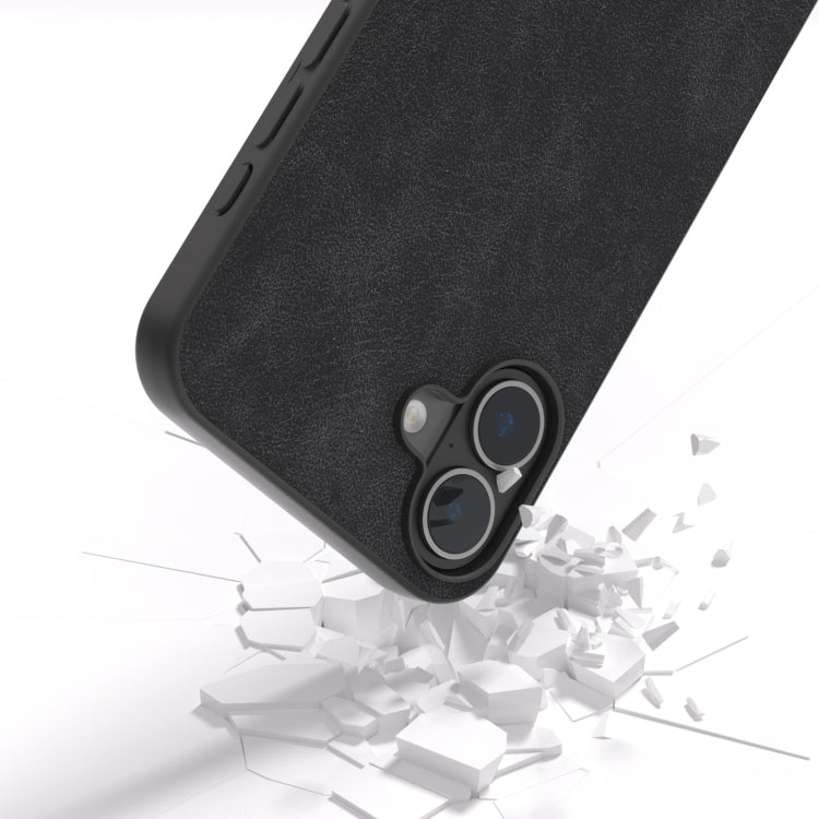 For iPhone 16 Black Frame PU Leather Full Coverage Phone Case