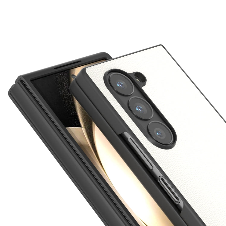 For Samsung Galaxy Z Fold6 ABEEL Black Frame Genuine Leather Elegant Phone Case