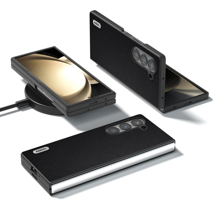 For Samsung Galaxy Z Fold6 ABEEL Black Frame Genuine Leather Elegant Phone Case