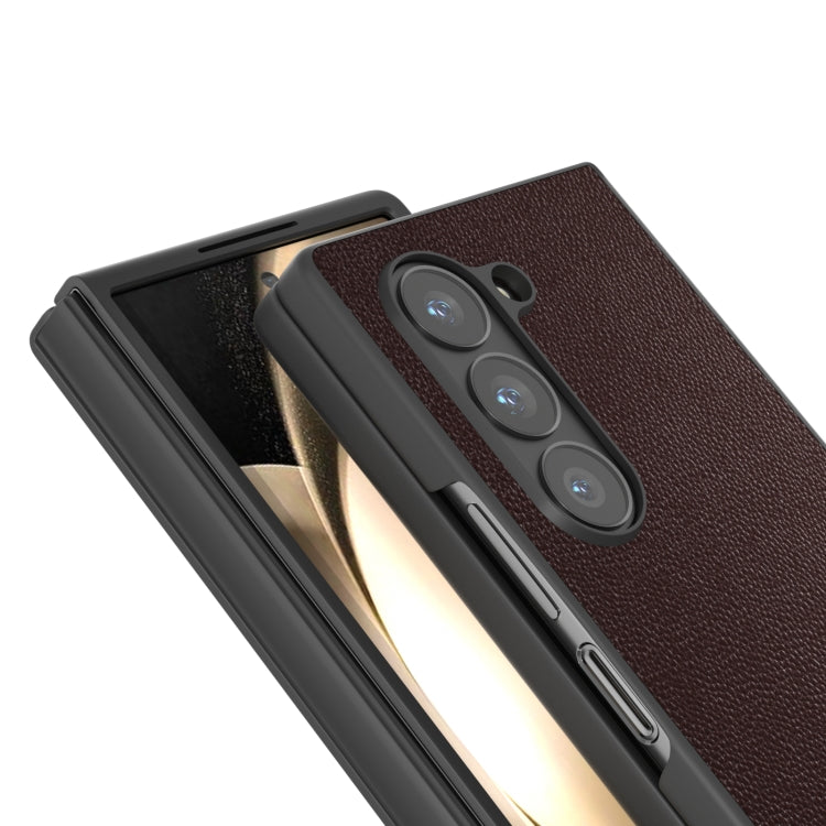 For Samsung Galaxy Z Fold6 ABEEL Black Frame Genuine Leather Elegant Phone Case