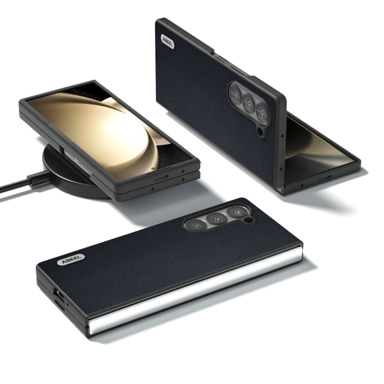 For Samsung Galaxy Z Fold6 ABEEL Black Frame Genuine Leather Elegant Phone Case