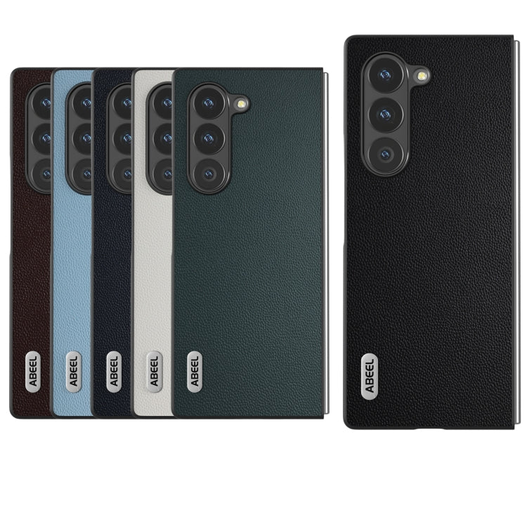 For Samsung Galaxy Z Fold6 ABEEL Black Frame Genuine Leather Elegant Phone Case