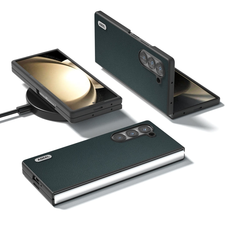 For Samsung Galaxy Z Fold6 ABEEL Black Frame Genuine Leather Elegant Phone Case