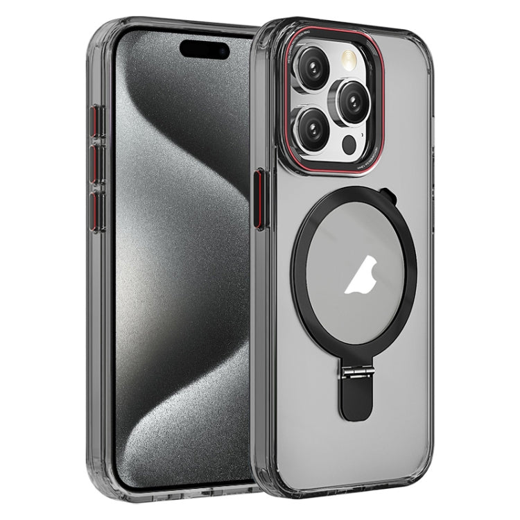 For iPhone 15 Pro Max Crystal TPU Hybrid PC MagSafe Holder Phone Case