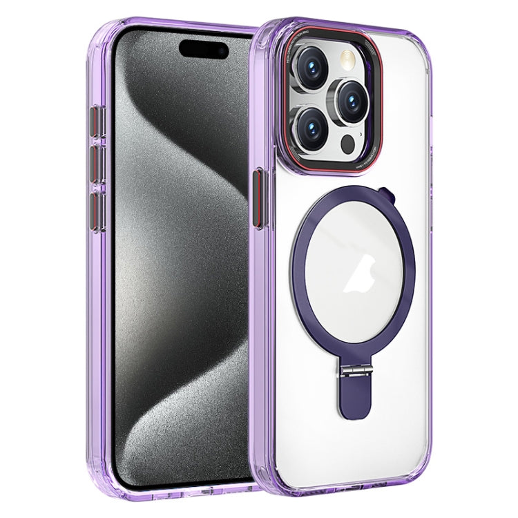 For iPhone 15 Pro Max Crystal TPU Hybrid PC MagSafe Holder Phone Case