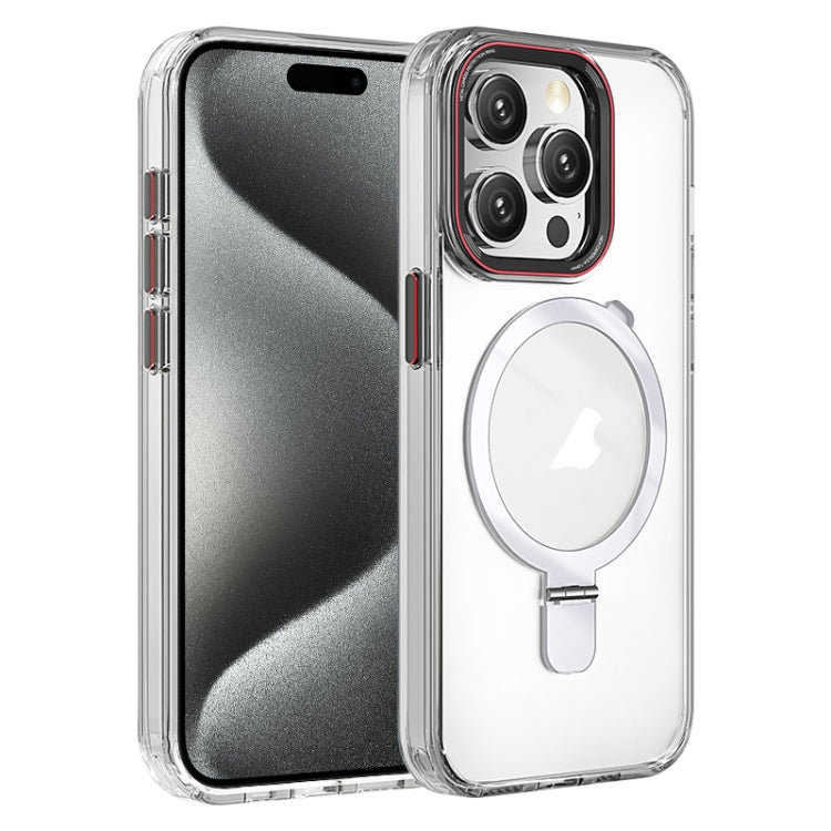For iPhone 15 Pro Crystal TPU Hybrid PC MagSafe Holder Phone Case