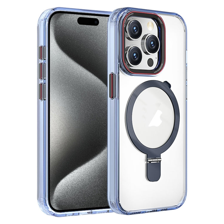 For iPhone 15 Pro Crystal TPU Hybrid PC MagSafe Holder Phone Case
