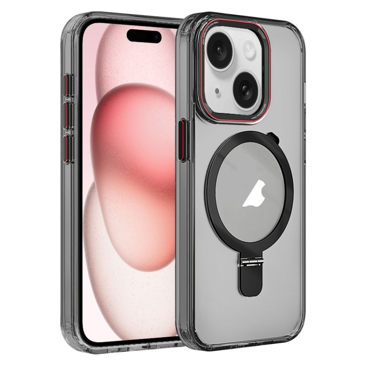 For iPhone 15 Crystal TPU Hybrid PC MagSafe Holder Phone Case