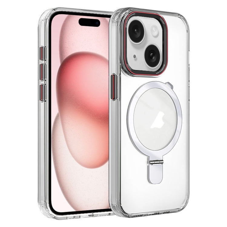For iPhone 15 Crystal TPU Hybrid PC MagSafe Holder Phone Case