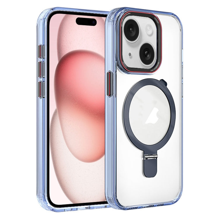 For iPhone 15 Crystal TPU Hybrid PC MagSafe Holder Phone Case