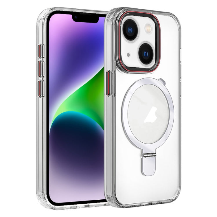 For iPhone 14 Plus Crystal TPU Hybrid PC MagSafe Holder Phone Case