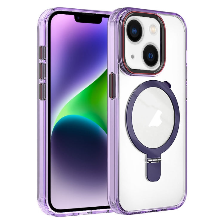 For iPhone 14 Plus Crystal TPU Hybrid PC MagSafe Holder Phone Case