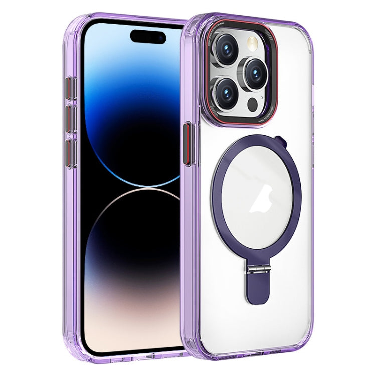 For iPhone 14 Pro Crystal TPU Hybrid PC MagSafe Holder Phone Case