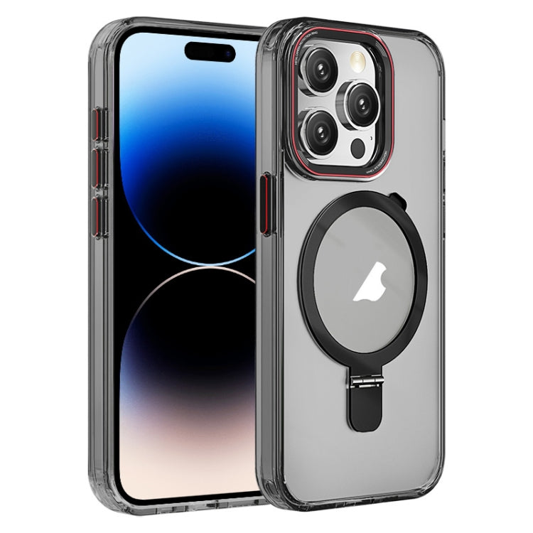 For iPhone 14 Pro Max Crystal TPU Hybrid PC MagSafe Holder Phone Case