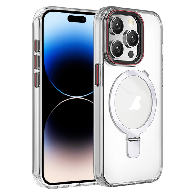 For iPhone 14 Pro Max Crystal TPU Hybrid PC MagSafe Holder Phone Case