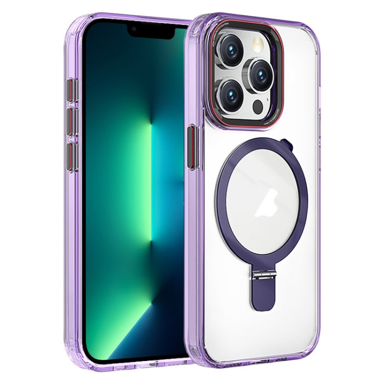 For iPhone 13 Pro Max Crystal TPU Hybrid PC MagSafe Holder Phone Case