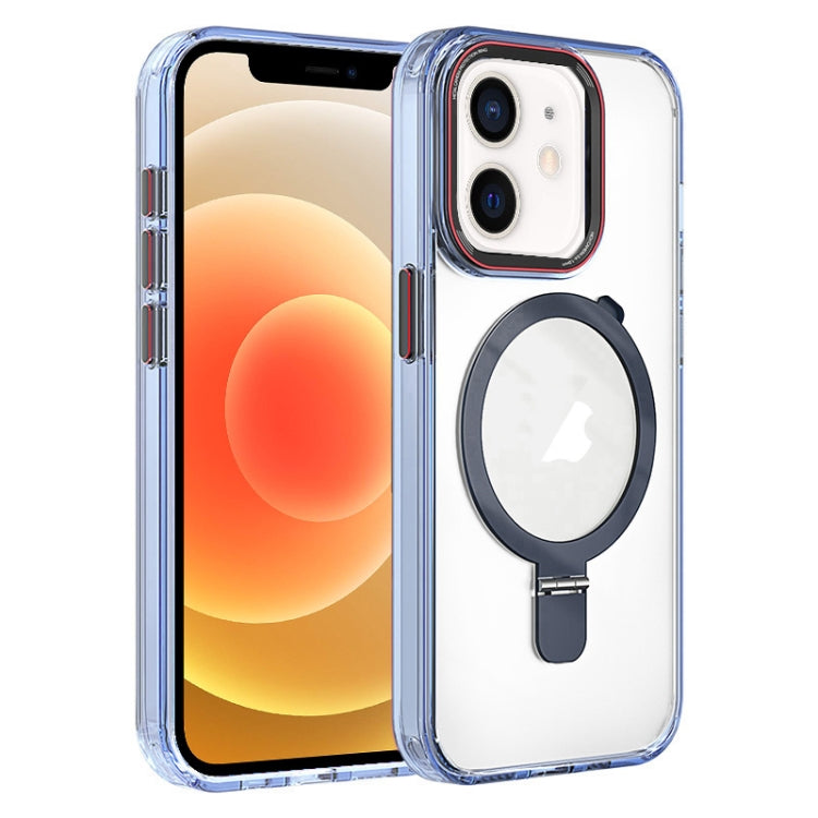 For iPhone 12 Crystal TPU Hybrid PC MagSafe Holder Phone Case