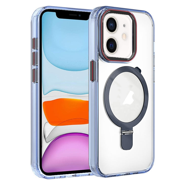 For iPhone 11 Crystal TPU Hybrid PC MagSafe Holder Phone Case
