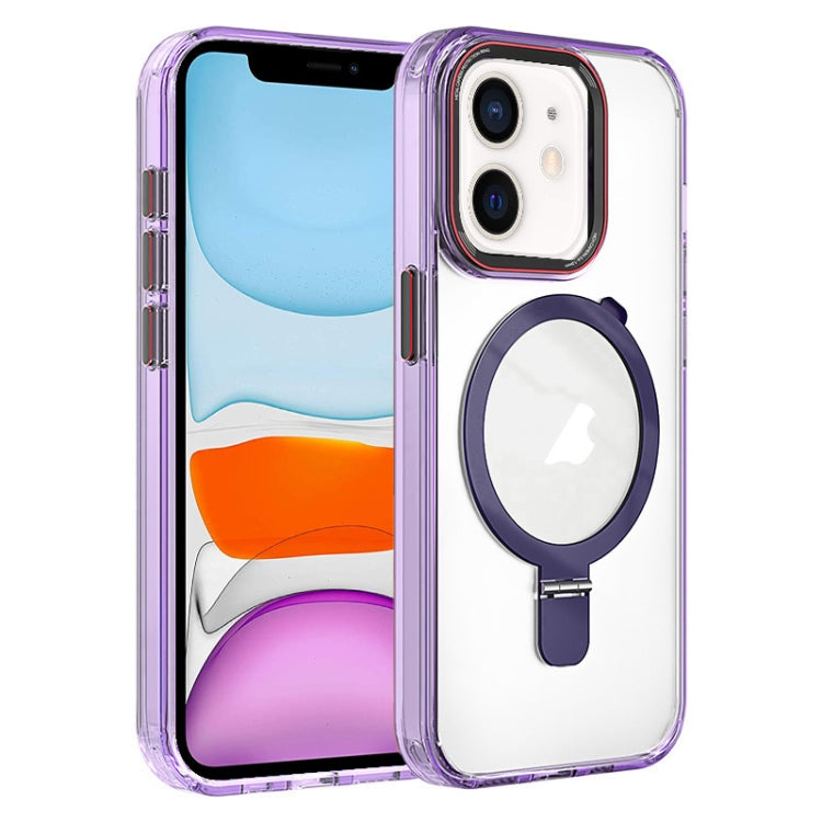 For iPhone 11 Crystal TPU Hybrid PC MagSafe Holder Phone Case